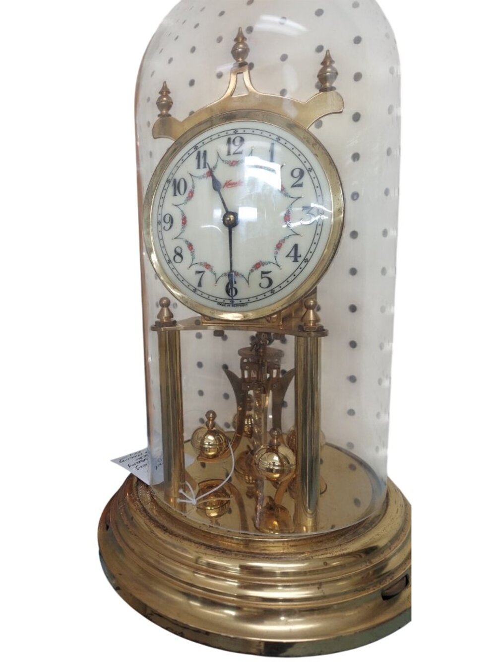 Vintage Kundo Anniversary Clock With Glass Dome & Brass Base Made In Germany